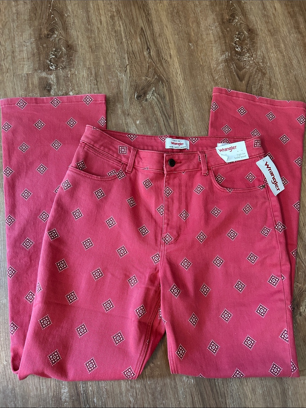 Wrangler light red Diamond-Print flare -Leg Jeans